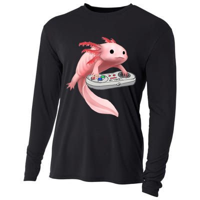 Axolotl Fish Playing Video Game White-Axolotl Lizard Gamers Cooling Performance Long Sleeve Crew