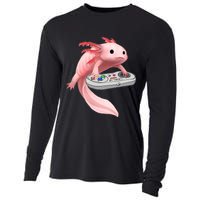 Axolotl Fish Playing Video Game White-Axolotl Lizard Gamers Cooling Performance Long Sleeve Crew