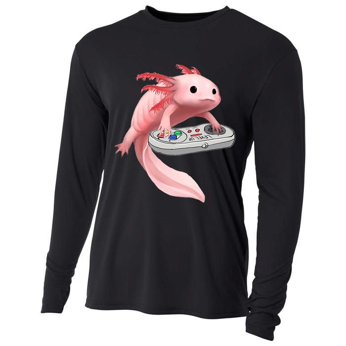 Axolotl Fish Playing Video Game White-Axolotl Lizard Gamers Cooling Performance Long Sleeve Crew
