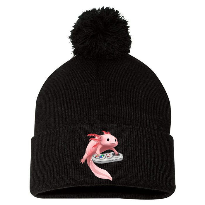 Axolotl Fish Playing Video Game White-Axolotl Lizard Gamers Pom Pom 12in Knit Beanie