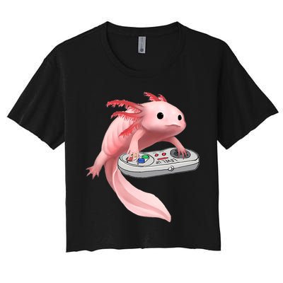 Axolotl Fish Playing Video Game White-Axolotl Lizard Gamers Women's Crop Top Tee