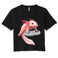 Axolotl Fish Playing Video Game White-Axolotl Lizard Gamers Women's Crop Top Tee