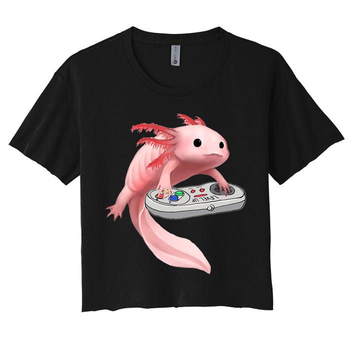 Axolotl Fish Playing Video Game White-Axolotl Lizard Gamers Women's Crop Top Tee