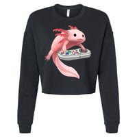 Axolotl Fish Playing Video Game White-Axolotl Lizard Gamers Cropped Pullover Crew