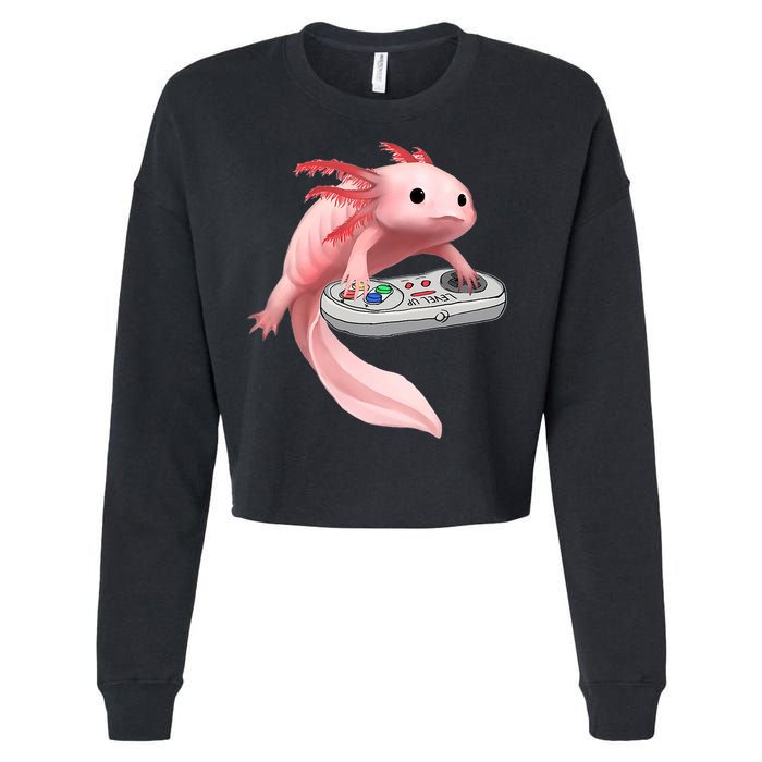 Axolotl Fish Playing Video Game White-Axolotl Lizard Gamers Cropped Pullover Crew