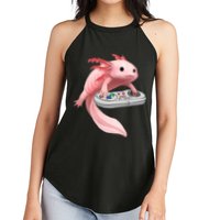 Axolotl Fish Playing Video Game White-Axolotl Lizard Gamers Women's Perfect Tri Rocker Tank