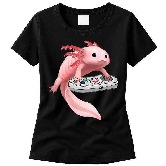 Axolotl Fish Playing Video Game White-Axolotl Lizard Gamers Womens T-Shirt
