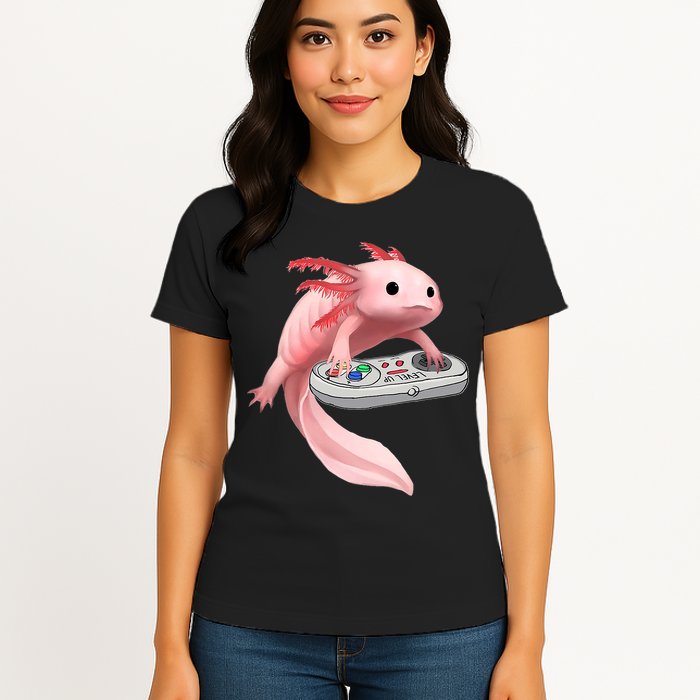 Axolotl Fish Playing Video Game White-Axolotl Lizard Gamers Womens T-Shirt