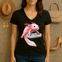 Axolotl Fish Playing Video Game White-Axolotl Lizard Gamers Women's V-Neck T-Shirt