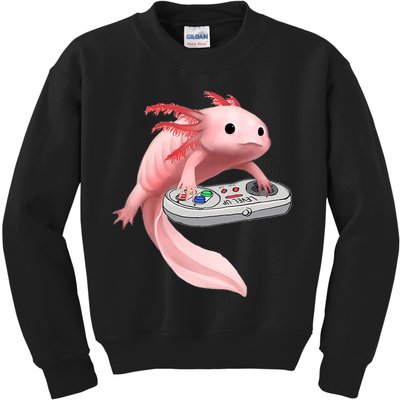 Axolotl Fish Playing Video Game White-Axolotl Lizard Gamers Kids Sweatshirt