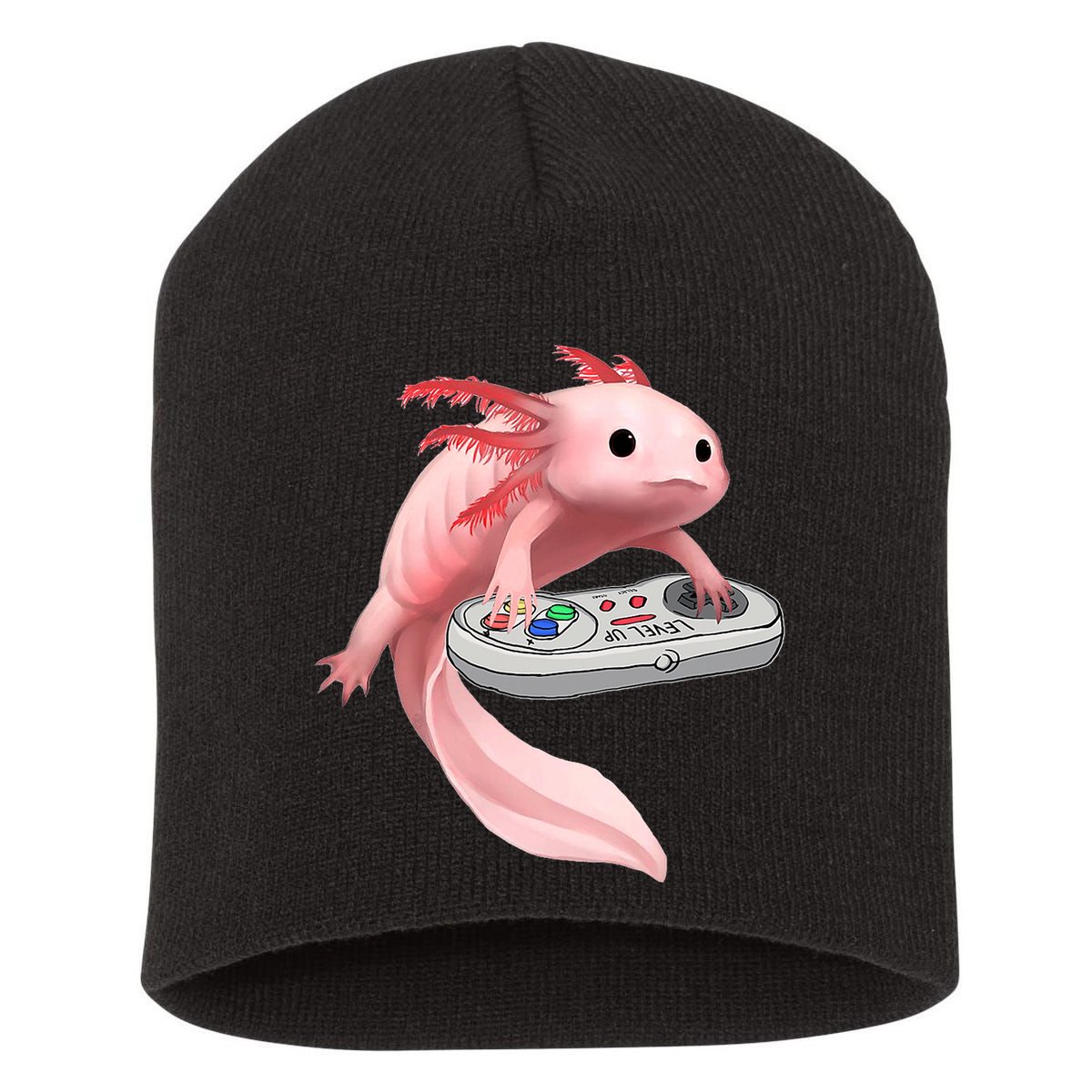 Axolotl Fish Playing Video Game White-Axolotl Lizard Gamers Short Acrylic Beanie