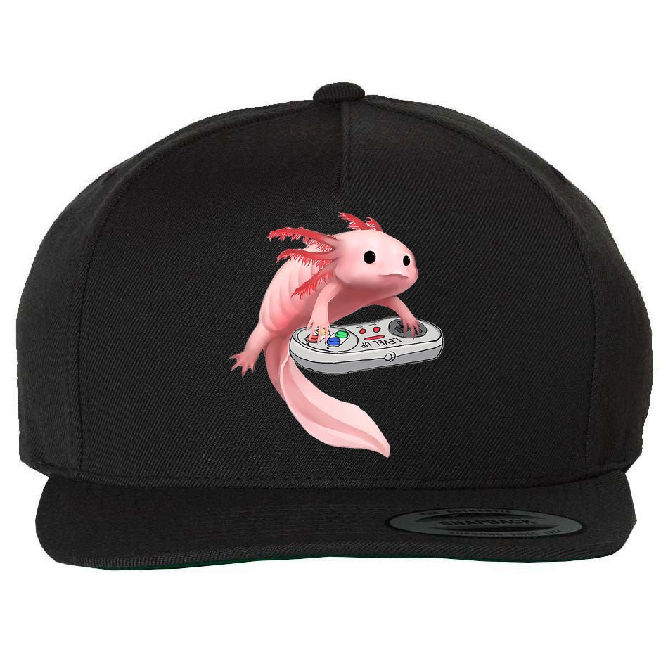 Axolotl Fish Playing Video Game White-Axolotl Lizard Gamers Wool Snapback Cap