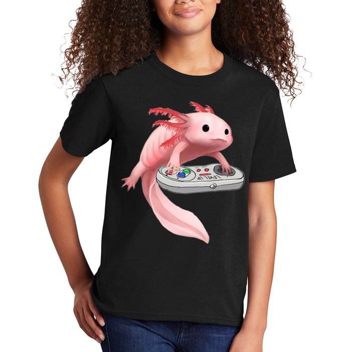 Axolotl Fish Playing Video Game White-Axolotl Lizard Gamers Kids T-Shirt