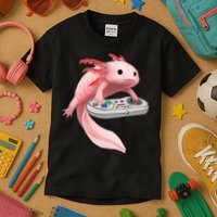 Axolotl Fish Playing Video Game White-Axolotl Lizard Gamers Kids T-Shirt