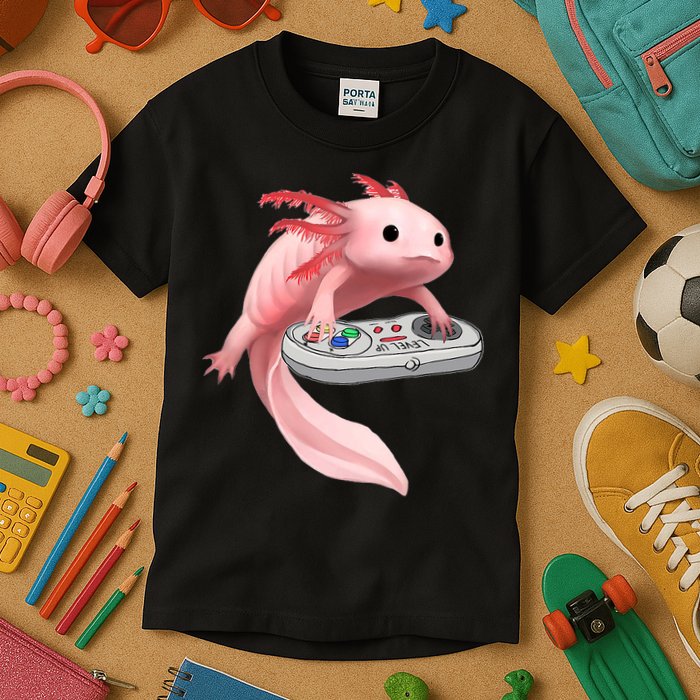 Axolotl Fish Playing Video Game White-Axolotl Lizard Gamers Kids T-Shirt