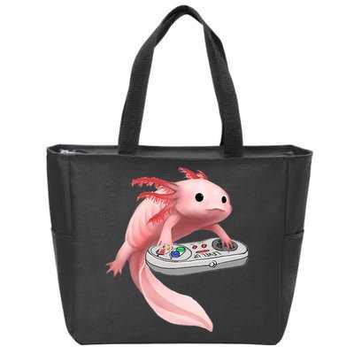 Axolotl Fish Playing Video Game White-Axolotl Lizard Gamers Zip Tote Bag