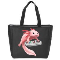 Axolotl Fish Playing Video Game White-Axolotl Lizard Gamers Zip Tote Bag