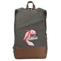 Axolotl Fish Playing Video Game White-Axolotl Lizard Gamers Cotton Canvas Backpack