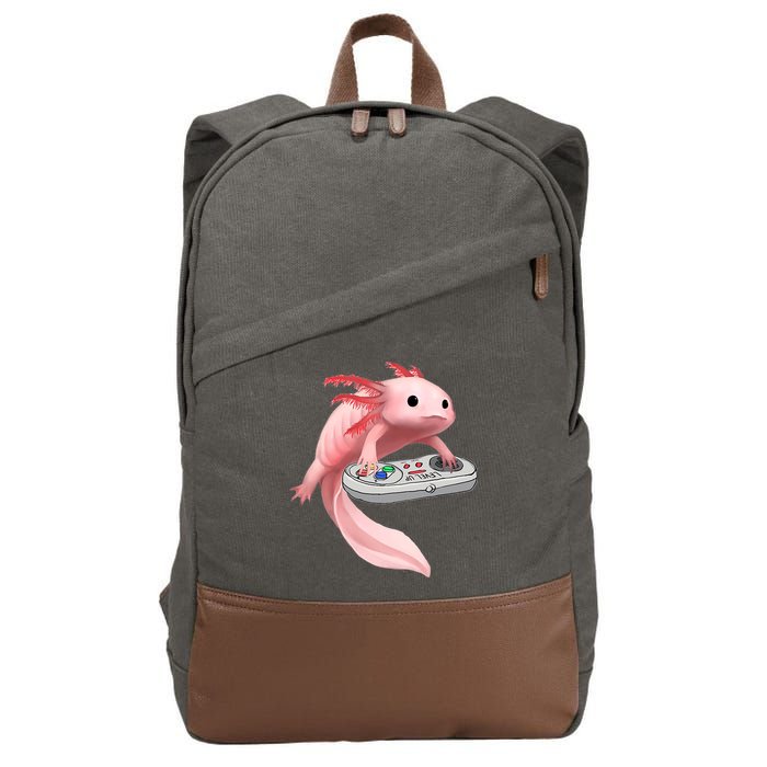 Axolotl Fish Playing Video Game White-Axolotl Lizard Gamers Cotton Canvas Backpack