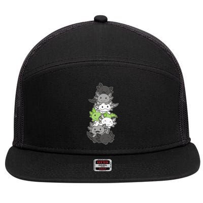 Agender Flag Pride Month Lgbtq Agender Axolotl 7 Panel Mesh Trucker Snapback Hat