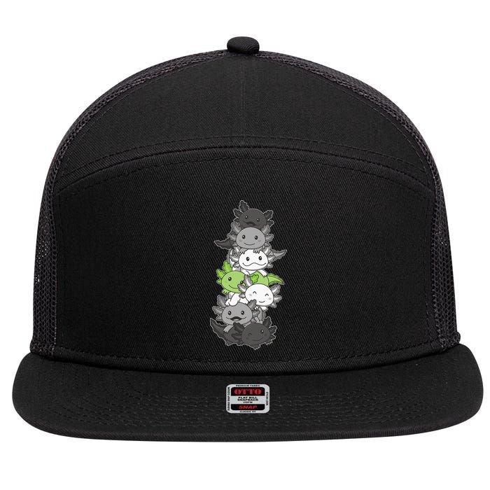 Agender Flag Pride Month Lgbtq Agender Axolotl 7 Panel Mesh Trucker Snapback Hat