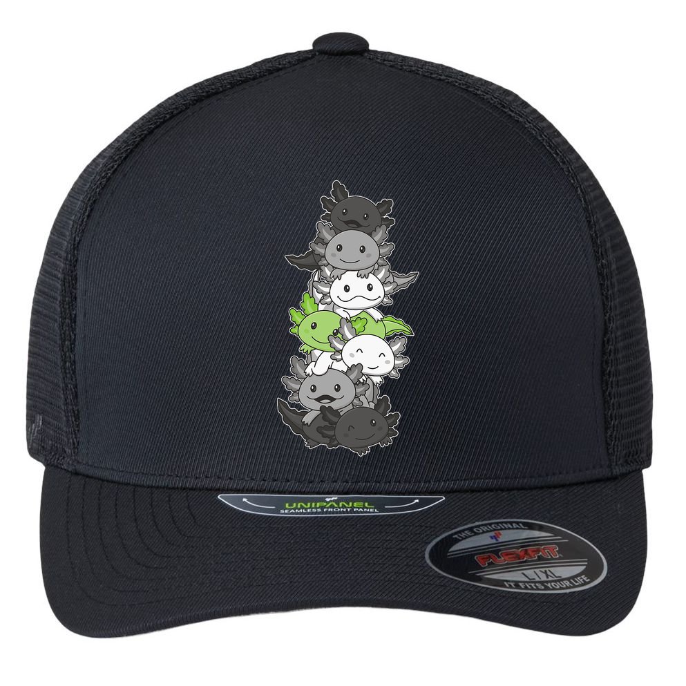 Agender Flag Pride Month Lgbtq Agender Axolotl Flexfit Unipanel Trucker Cap