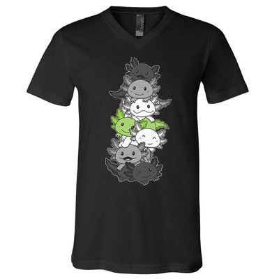 Agender Flag Pride Month Lgbtq Agender Axolotl V-Neck T-Shirt