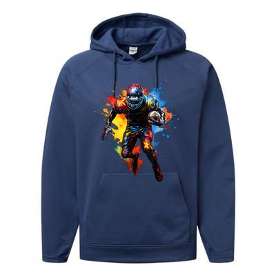 American Football Player Paint Performance Fleece Hoodie