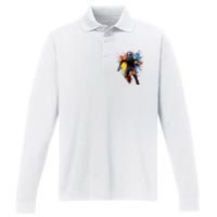 American Football Player Paint Performance Long Sleeve Polo