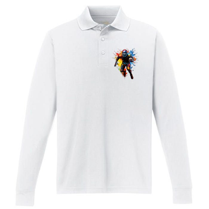 American Football Player Paint Performance Long Sleeve Polo