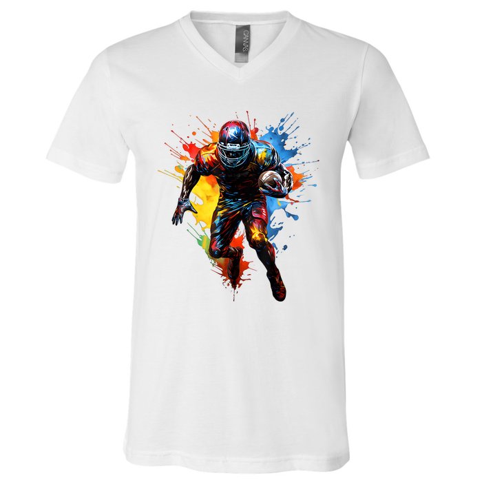 American Football Player Paint V-Neck T-Shirt