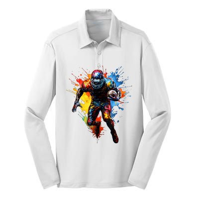 American Football Player Paint Silk Touch Performance Long Sleeve Polo