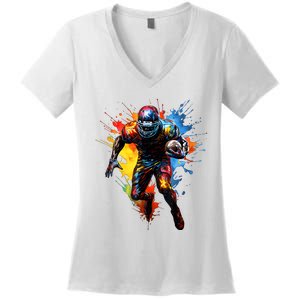 American Football Player Paint Women's V-Neck T-Shirt