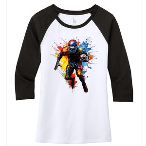 American Football Player Paint Women's Tri-Blend 3/4-Sleeve Raglan Shirt