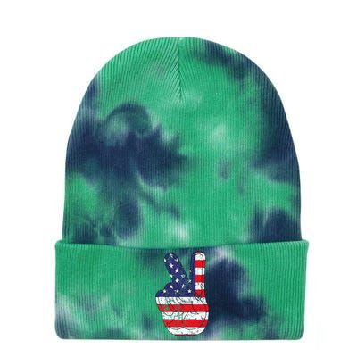 American Flag Peace Sign Hand Fourth Of July Tie Dye 12in Knit Beanie