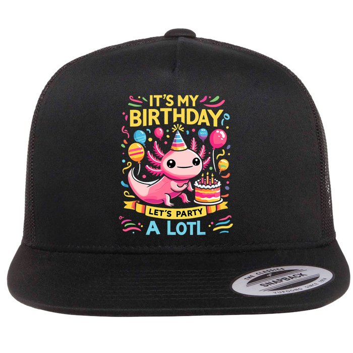 Axolotl Fun Party Kawaii Axolot Birthday Flat Bill Trucker Hat