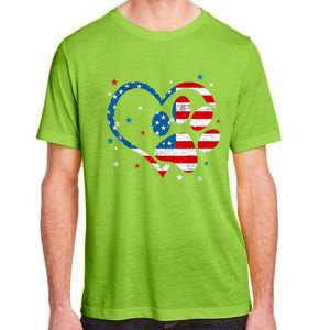 American Flag Patriotic Dog & Cat Paw Print 4th Of July Adult ChromaSoft Performance T-Shirt