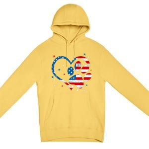 American Flag Patriotic Dog & Cat Paw Print 4th Of July Premium Pullover Hoodie