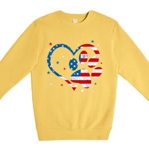 American Flag Patriotic Dog & Cat Paw Print 4th Of July Premium Crewneck Sweatshirt