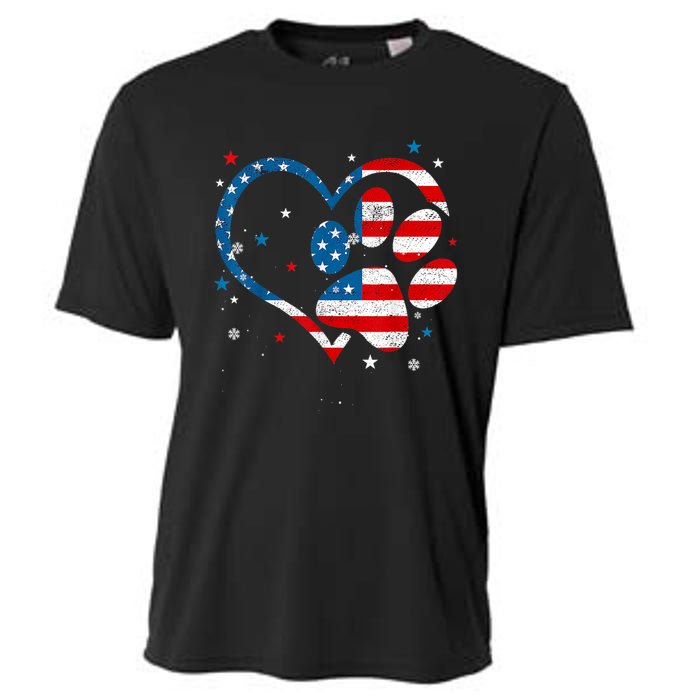 American Flag Patriotic Dog & Cat Paw Print 4th Of July Cooling Performance Crew T-Shirt