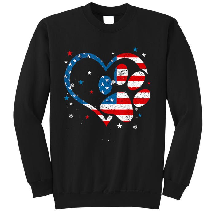 American Flag Patriotic Dog & Cat Paw Print 4th Of July Sweatshirt