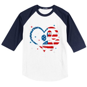 American Flag Patriotic Dog & Cat Paw Print 4th Of July Baseball Sleeve Shirt