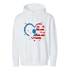 American Flag Patriotic Dog & Cat Paw Print 4th Of July Garment-Dyed Fleece Hoodie