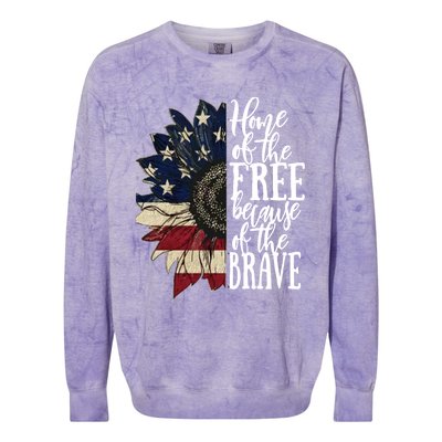 American Flag Patriot Home Of The Free Because Of The Brave Gift Colorblast Crewneck Sweatshirt