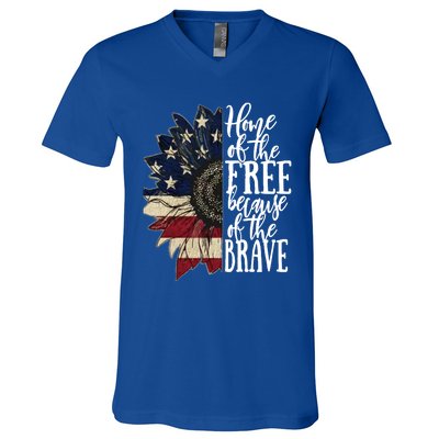 American Flag Patriot Home Of The Free Because Of The Brave Gift V-Neck T-Shirt