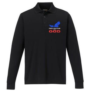 American Flag Patriot One Nation Under God Christian Verses Meaningful Gift Performance Long Sleeve Polo