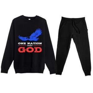 American Flag Patriot One Nation Under God Christian Verses Meaningful Gift Premium Crewneck Sweatsuit Set