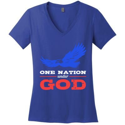 American Flag Patriot One Nation Under God Christian Verses Meaningful Gift Women's V-Neck T-Shirt