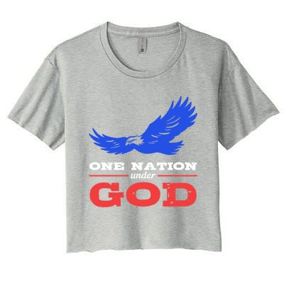 American Flag Patriot One Nation Under God Christian Verses Meaningful Gift Women's Crop Top Tee