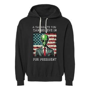 Aliens For President 2024 Election Ufo Funny Garment-Dyed Fleece Hoodie